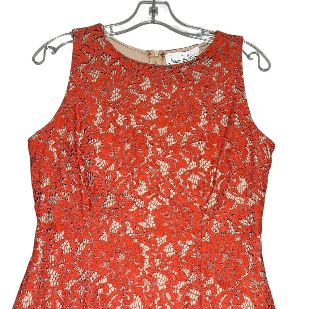 Nicole Miller Sleeveless Lace Dress - Orange